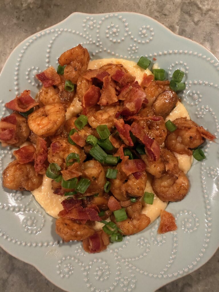 Shrimp and Grits with Bacon and Mushrooms